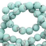 Naturstein Perlen Calcit 8mm matt mit Marble look Light turquoise blue