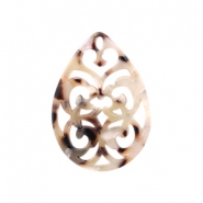 Anh&auml;nger Resin Tropfen Barock 38x27mm Mixed beige brown