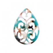 Anh&auml;nger Resin Tropfen Barock 37x26mm Turquoise-braun