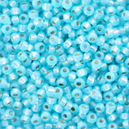 Miyuki 11/0 Rocailles Silverlined alabaster dyed aqua blue 11-647