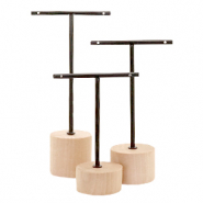 Schmuck Display T-Form mit Holz St&auml;nder f&uuml;r Ohrringe (3st.) Natural (nat&uuml;rliche Farbe Holz)-schwarz