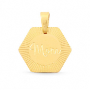 Anh&auml;nger aus Stainless Steel - Rostfreiem Stahl Hexagon "mom" Mix&Match Gold