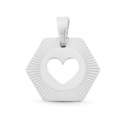 Anhänger aus Stainless Steel - Rostfreiem Stahl Hexagon Heart Mix&Match Silber