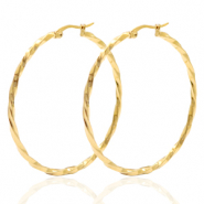 Stainless Steel - Rostfrei Stahl Ohrringe Creolen 50mm Twist Gold