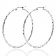 Stainless Steel - Rostfrei Stahl Ohrringe Creolen 50mm Twist Silber