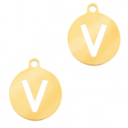 Anhänger aus Stainless Steel - Rostfreiem Stahl 10mm Initial coin V Gold