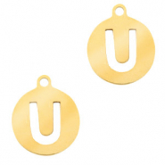 Anhänger aus Stainless Steel - Rostfreiem Stahl 10mm Initial coin U Gold