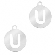 Anhänger aus Stainless Steel - Rostfreiem Stahl 10mm Initial coin U Silber