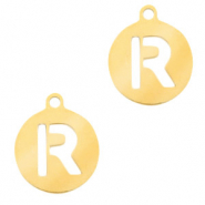 Anhänger aus Stainless Steel - Rostfreiem Stahl 10mm Initial coin R Gold