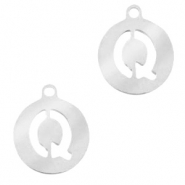 Anhänger aus Stainless Steel - Rostfreiem Stahl 10mm Initial coin Q Silber