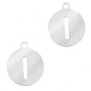 Anhänger aus Stainless Steel - Rostfreiem Stahl rund 10mm Initial coin I Silber
