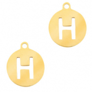 Anhänger aus Stainless Steel - Rostfreiem Stahl rund 10mm Initial coin H Gold