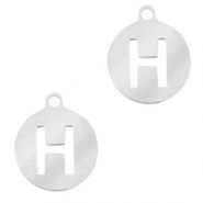 Anhänger aus Stainless Steel - Rostfreiem Stahl rund 10mm Initial coin H Silber