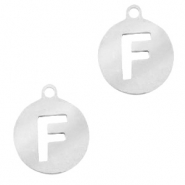 Anhänger aus Stainless Steel - Rostfreiem Stahl rund 10mm Initial coin F Silber