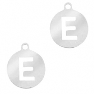 Anhänger aus Stainless Steel - Rostfreiem Stahl rund 10mm Initial coin E Silber