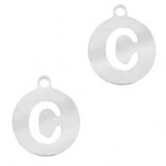 Anhänger aus Stainless Steel - Rostfreiem Stahl rund 10mm Initial coin C Silber