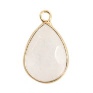 Naturstein Anh&auml;nger Milchquarts Tropfenform White crystal-gold