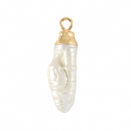BQ Süsswasser Perlen Anhänger Tooth Gold-Natural white