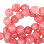 6 mm Perlen Naturstein rund Facet geschliffen Living coral red-opal AB coating