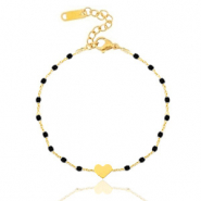 Stainless Steel - Rostfrei Stahl Armb&auml;nder Heart Gold-schwarz