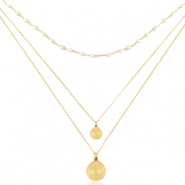 Stainless Steel - Rostfrei Stahl Kette 3 Layer Coin & Pearl Gold