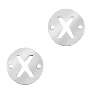 Anh&auml;nger aus Stainless Steel - Rostfreiem Stahl Zwischenst&uuml;ck rund 10mm Initial coin X Silber