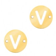 Anh&auml;nger aus Stainless Steel - Rostfreiem Stahl Zwischenst&uuml;ck rund 10mm Initial coin V Gold