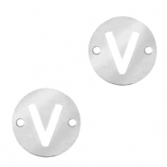 Anh&auml;nger aus Stainless Steel - Rostfreiem Stahl Zwischenst&uuml;ck rund 10mm Initial coin V Silber