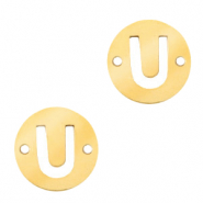 Anh&auml;nger aus Stainless Steel - Rostfreiem Stahl Zwischenst&uuml;ck rund 10mm Initial coin U Gold