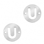 Anh&auml;nger aus Stainless Steel - Rostfreiem Stahl Zwischenst&uuml;ck rund 10mm Initial coin U Silber