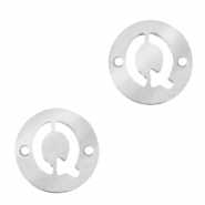 Anh&auml;nger aus Stainless Steel - Rostfreiem Stahl Zwischenst&uuml;ck rund 10mm Initial coin Q Silber