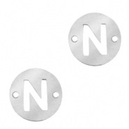 Anh&auml;nger aus Stainless Steel - Rostfreiem Stahl Zwischenst&uuml;ck rund 10mm Initial coin N Silber