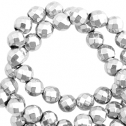 Perlen H&auml;matit rund 4mm Facett geschliffen Light grey
