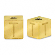 Perlen aus Stainless Steel - Rostfreiem Stahl Buchstaben T Gold