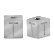 Perlen aus Stainless Steel - Rostfreiem Stahl Buchstaben T Silber