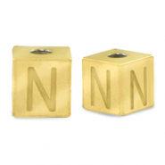 Perlen aus Stainless Steel - Rostfreiem Stahl Buchstaben N Gold