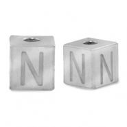 Perlen aus Stainless Steel - Rostfreiem Stahl Buchstaben N Silber