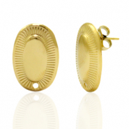 Stainless Steel - Rostfrei Stahl Ohrringe/Ohrstecker Oval mit &Ouml;se Gold