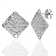 Stainless Steel - Rostfrei Stahl Ohrringe/Ohrstecker Square hammered mit &Ouml;se Silber