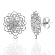 Stainless Steel - Rostfrei Stahl Ohrringe/Ohrstecker Bohemian Flower mit &Ouml;se Silber