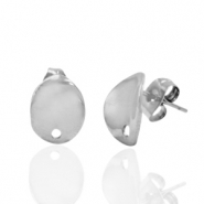 Stainless Steel - Rostfrei Stahl Ohrringe/Ohrstecker Oval mit &Ouml;se Silber