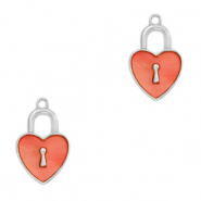 Anhänger aus Resin Lock Heart Silver-coral red