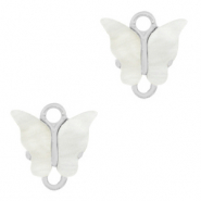 Anhänger aus Resin Zwischenstück butterfly Silver-off white