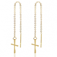 Stainless Steel - Rostfrei Stahl Ohrringe Cross Gold
