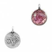 Anh&auml;nger Metall DQ religi&ouml;se M&uuml;nze Antik silber-pink transparent (Nickelfrei)