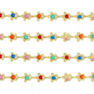 TQ Metall Brass Gliederkette flowers Gold-multicolour