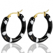 Stainless Steel - Rostfrei Stahl Ohrringe Creolen Enamel 30mm Black white-gold