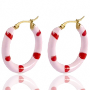 Stainless Steel - Rostfrei Stahl Ohrringe Creolen Enamel 26mm Soft light pink red-gold