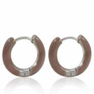 Stainless Steel - Rostfrei Stahl Ohrringe Creolen Enamel 16mm Rosewood brown-silver