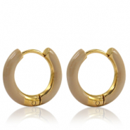 Stainless Steel - Rostfrei Stahl Ohrringe Creolen Enamel 16mm Nude brown-gold
